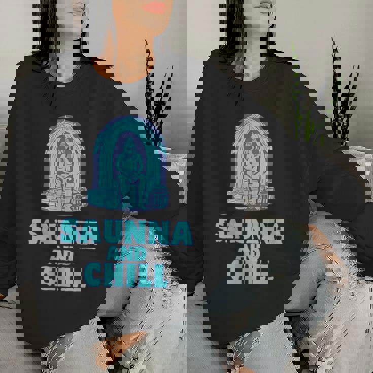 サウナ好き サウナアンドチル おもしろ 男性 女性 ユニセックス シンプル おしゃれ レディーススウェットシャツ 彼女への贈り物