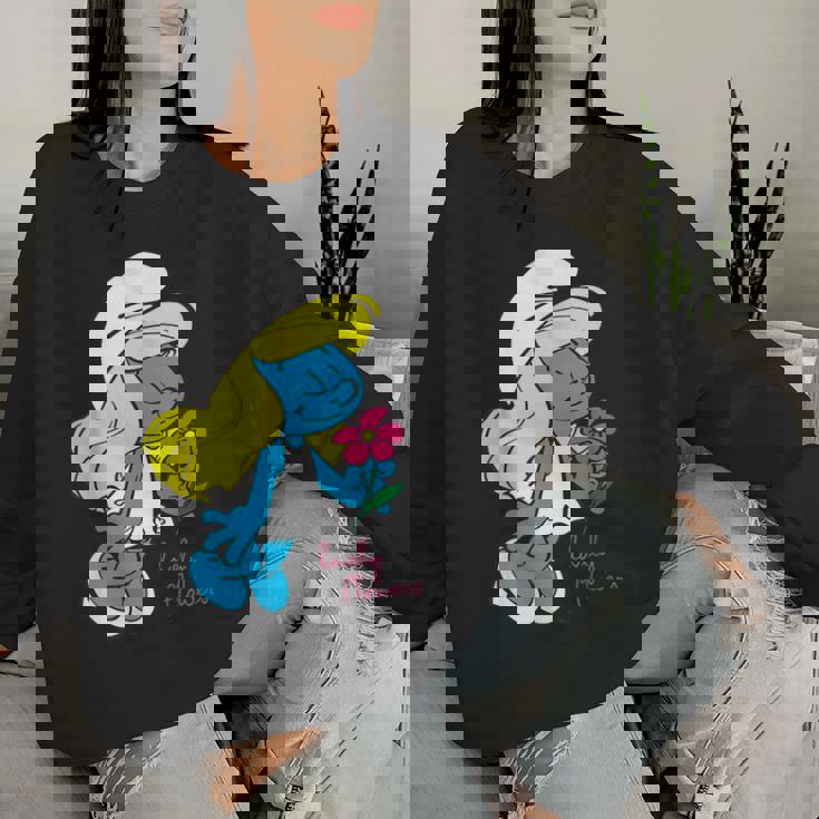 スマーフ スマーフェット キャラクター 花 咲く スマーフィー ファン レディーススウェットシャツ 彼女への贈り物