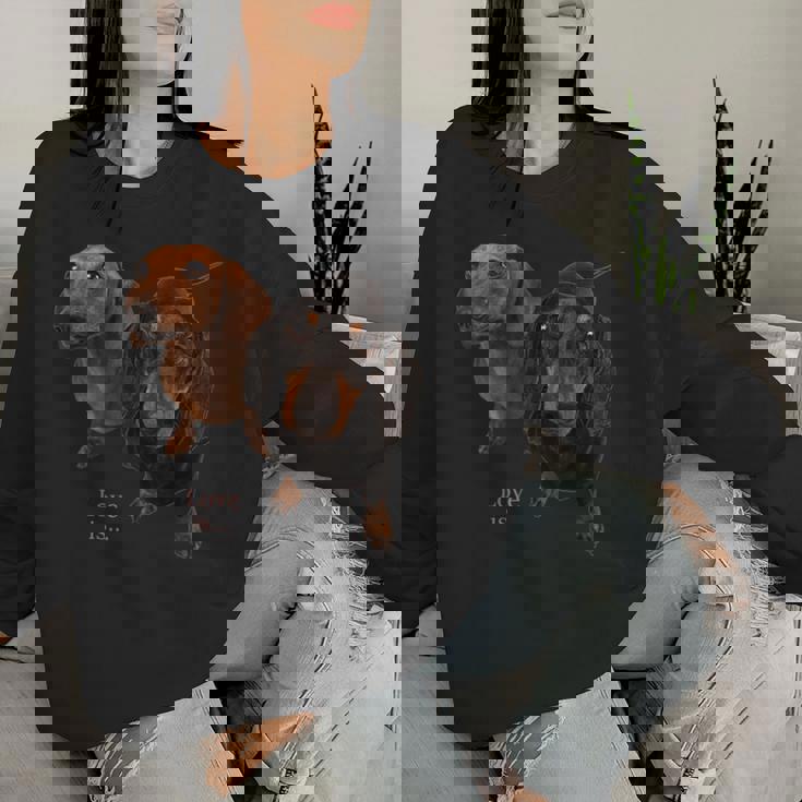 ダックスフントシャツ Weiner Dog Mom Dad Love Doxie Puppy キュート レディーススウェットシャツ 彼女への贈り物