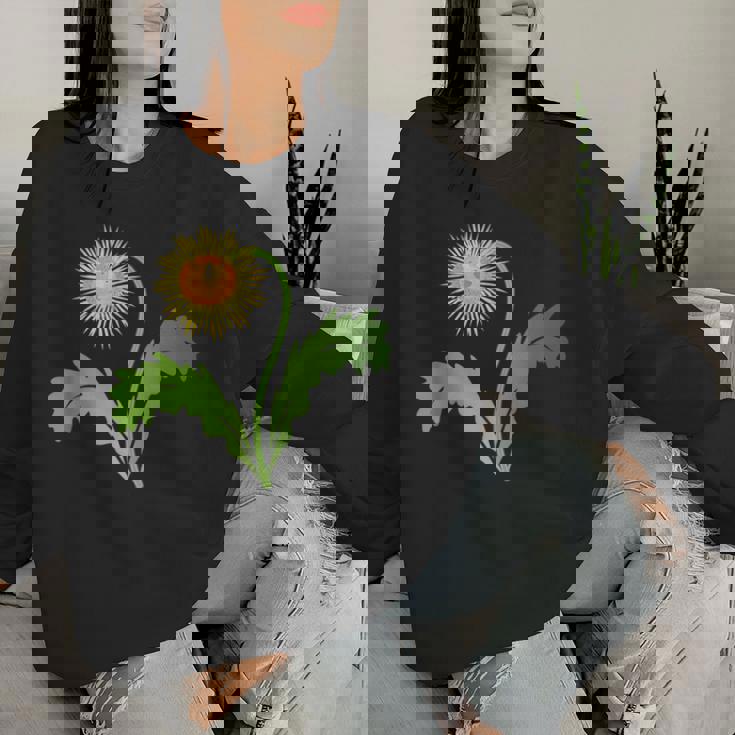 ダンディライオン タンポポ 黄色い花 ライオンの頭 レディーススウェットシャツ 彼女への贈り物