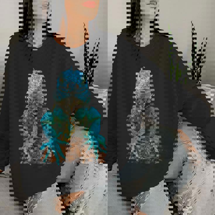 トカゲ イグアナ クール 爬虫類 グラフィック – 男性、女性、男の子、女の子。 レディーススウェットシャツ 彼女への贈り物