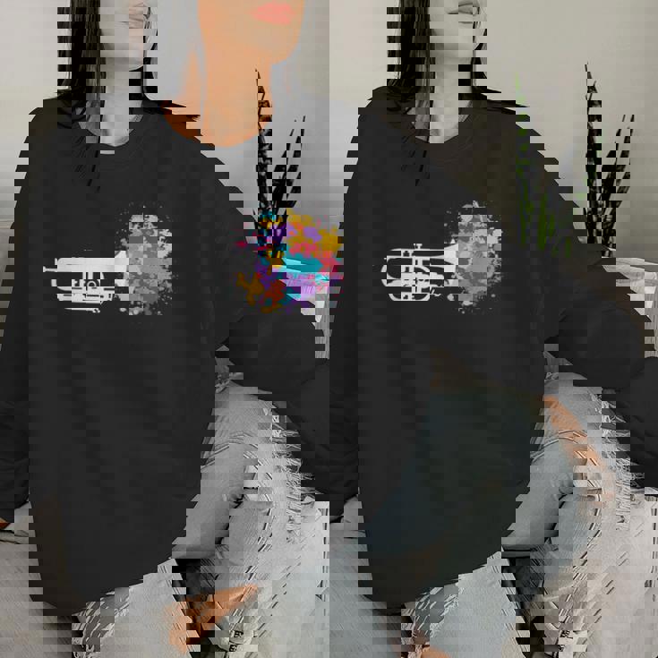 トランペット 女性 男性 音楽 教師 カラフル コルネット コルネティスト レディーススウェットシャツ 彼女への贈り物