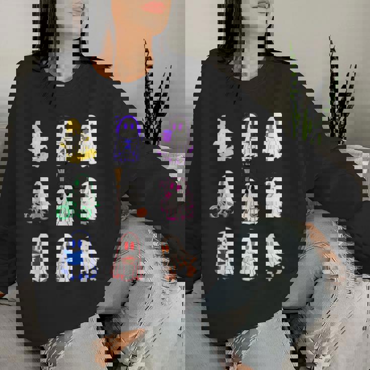 ハロウィンカラフルスペクタクル：9のお化けの魔法の夜 For And Men レディーススウェットシャツ 彼女への贈り物