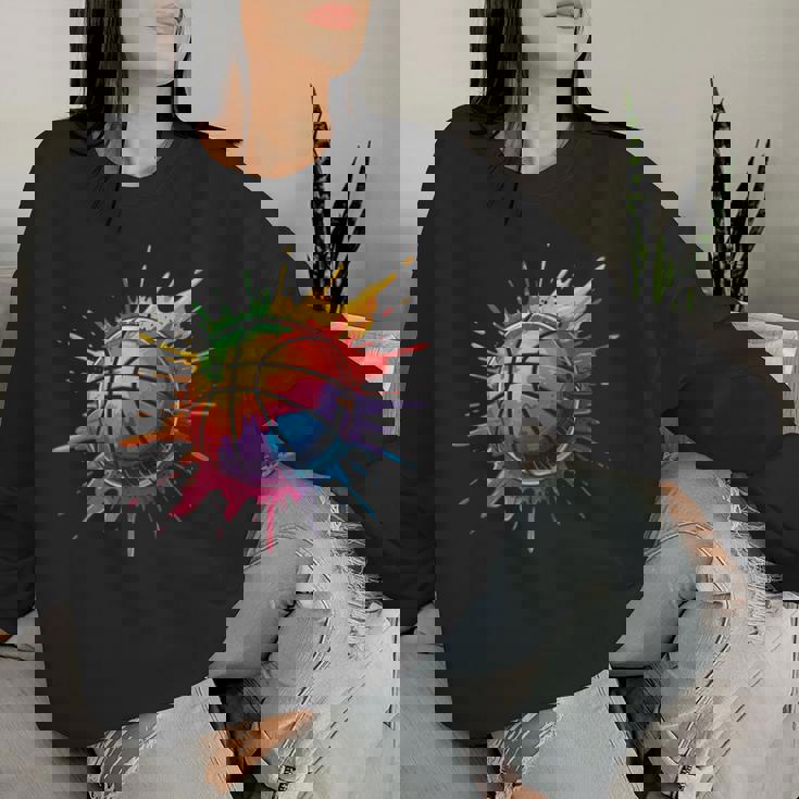 バスケットボール スポーツ ペイント スプラッシュアート カラフル 男の子 女の子 キッズ レディーススウェットシャツ 彼女への贈り物