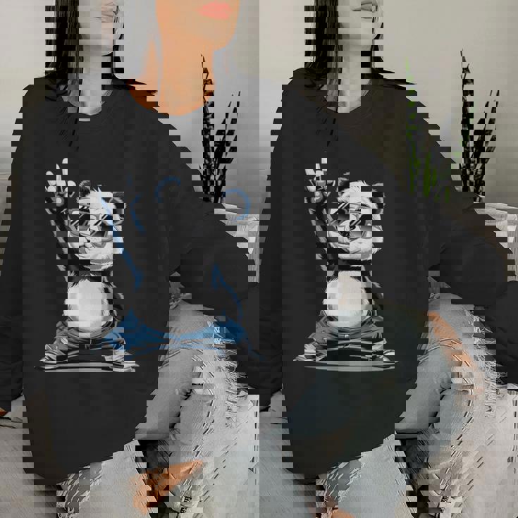 パンダ 熊 ロック 音楽 男性 子供 女性 面白い パンダ レディーススウェットシャツ 彼女への贈り物