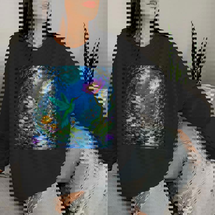 ファンタジー グリーン 鳥 花 レディーススウェットシャツ 彼女への贈り物