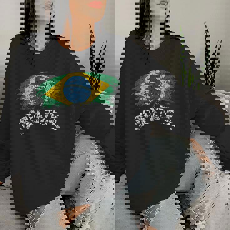 ブラジルの国旗 アンティーク調 ラテン 男性 女性 キッズ ブラジル レディーススウェットシャツ 彼女への贈り物