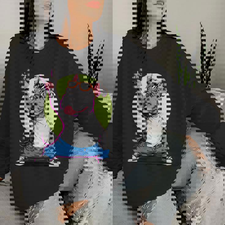 ブルドッグ ロックミュージック 男性 子供 女性 グルービー ブルドッグ レディーススウェットシャツ 彼女への贈り物