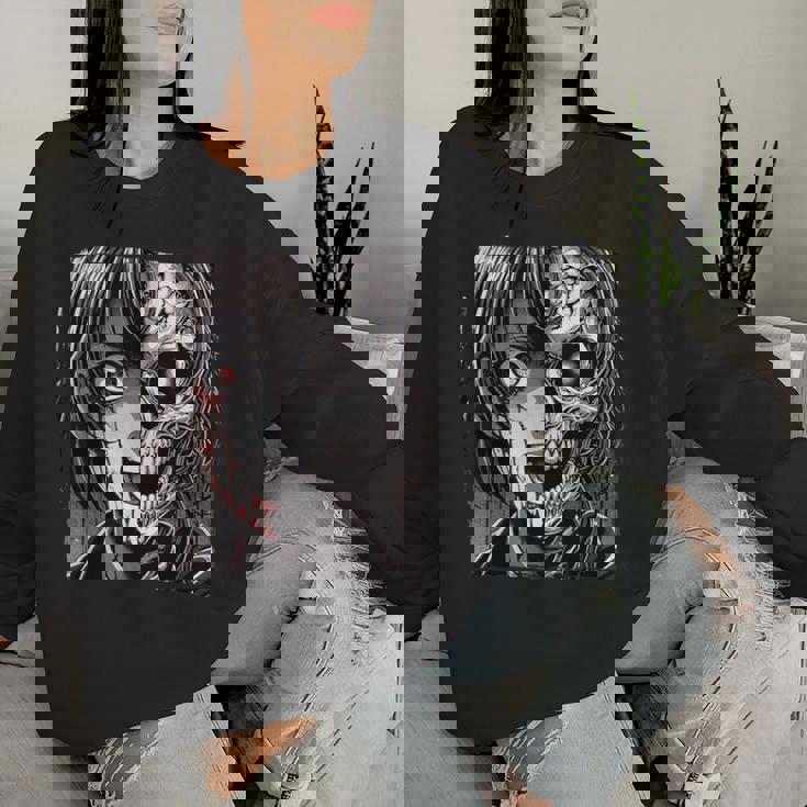 ホラー アニメ 漫画 日本 日本人 不気味 アニメ 女の子 レディーススウェットシャツ 彼女への贈り物