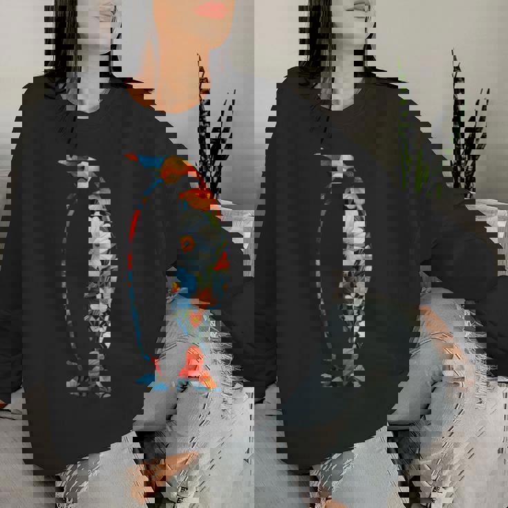 ボタニカルフラワーのシルエット 花柄 ペンギン レディーススウェットシャツ 彼女への贈り物