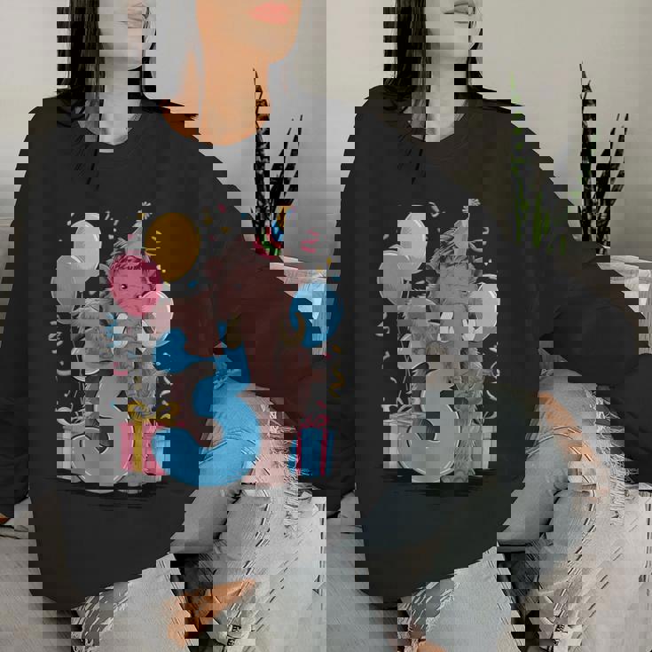 マンモス 3歳の誕生日 男の子 女の子 3歳 3歳 マンモス レディーススウェットシャツ 彼女への贈り物