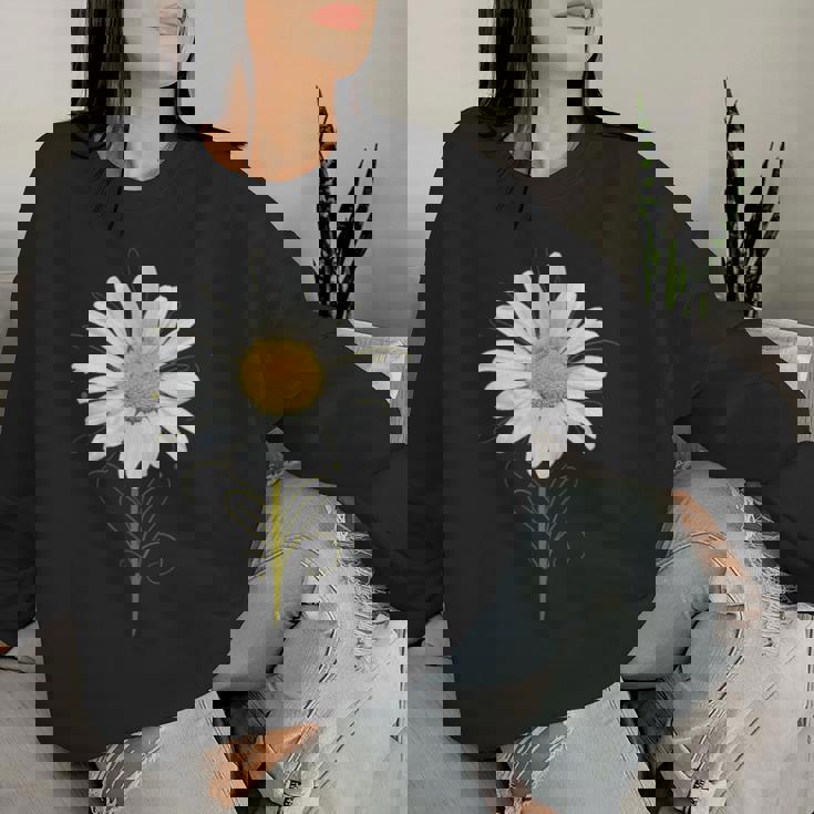 マーガレット ミクストメディア 美しい夏の花 ボタニカルアート レディーススウェットシャツ 彼女への贈り物