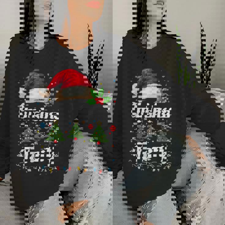 メリークリスマスライト 赤いサンタ帽子 クリスマス ファミリー 男性 女性 レディーススウェットシャツ 彼女への贈り物