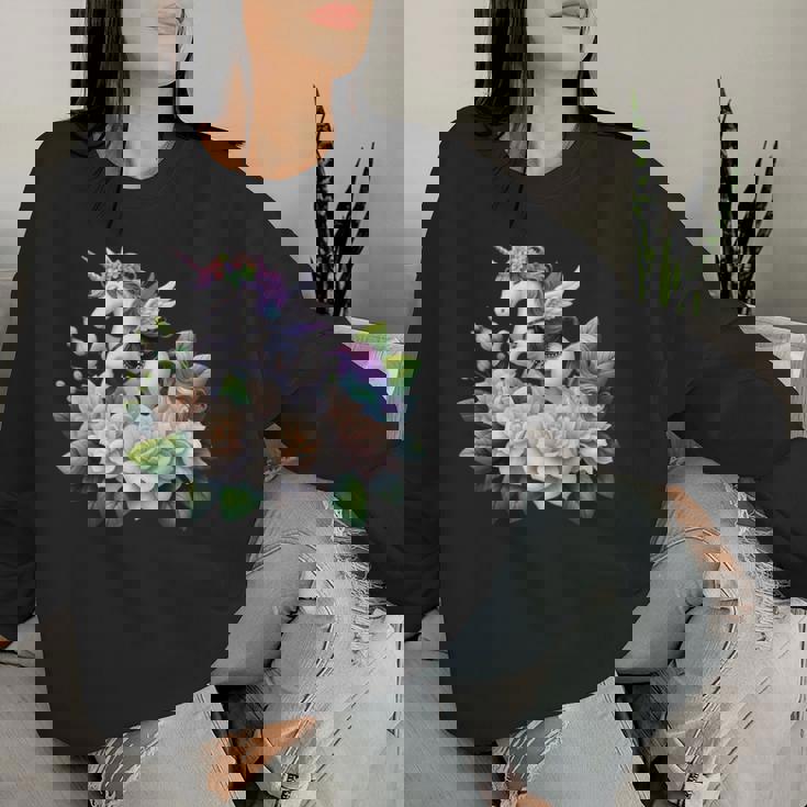 ユニコーン ライディング クチナシ 男の子 女の子 男性 女性 キッズ 大人 レディーススウェットシャツ 彼女への贈り物