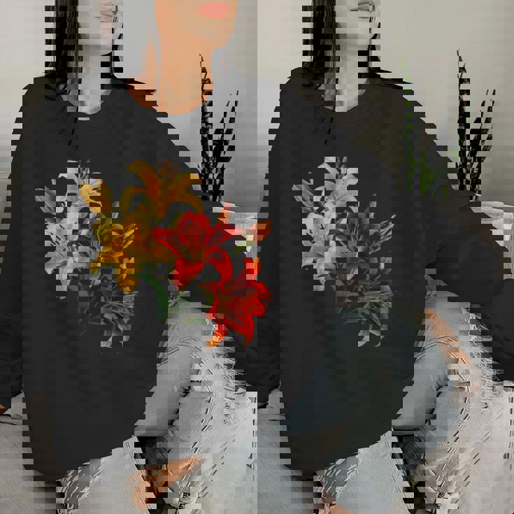 ユリの花 恋人の日 ユリ ホームフラワー ガーデンデザイン レディーススウェットシャツ 彼女への贈り物