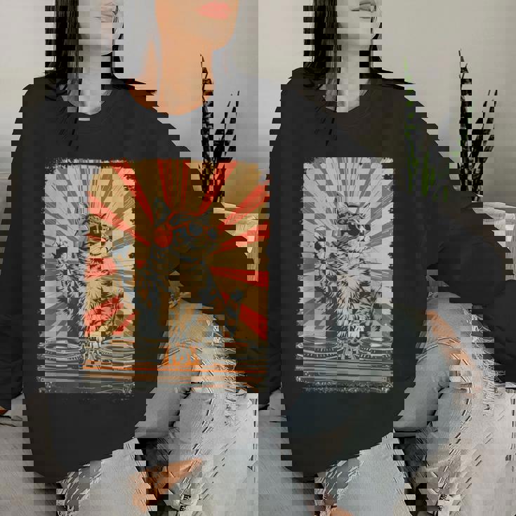 レトロ Dj 猫 ヘッドフォン付き ディスコ 音楽愛好家 男性 女性 キッズ レディーススウェットシャツ 彼女への贈り物