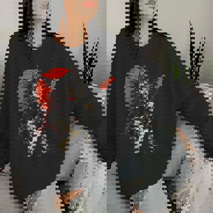 ロックキャット ギターを弾く ファニーキャット エレキギター 男性 女性 レディーススウェットシャツ 彼女への贈り物