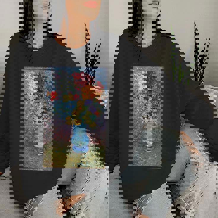 ヴィンセント・ヴァン・ゴッホの花 青い花瓶のヴィンテージ 美術品 レディーススウェットシャツ 彼女への贈り物