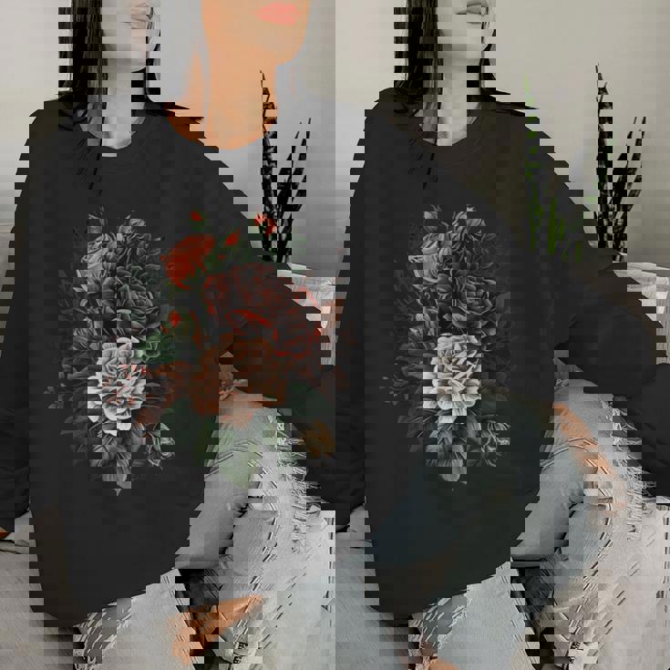 ヴィンテージ 薔薇 花 花 イラスト 花 レディーススウェットシャツ 彼女への贈り物