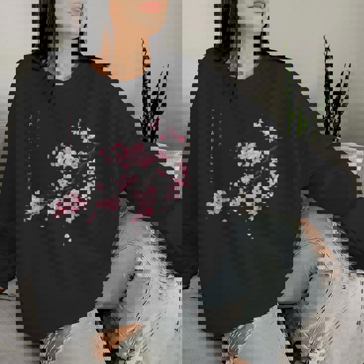 ヴィンテージ桜 日本の桜の花グラフィカルアート レディーススウェットシャツ 彼女への贈り物