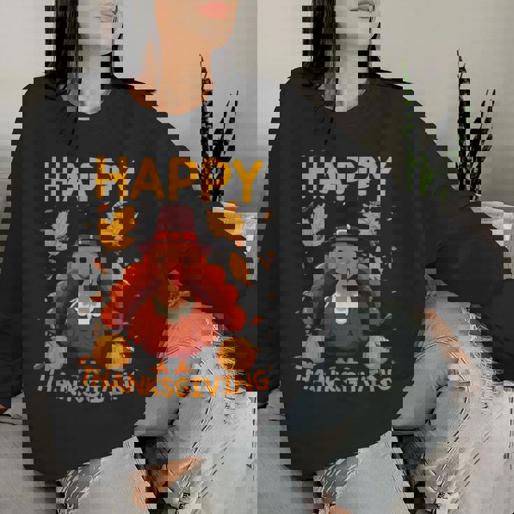 七面鳥の日ファミリーディナーとハッピー感謝祭の男性女性。 レディーススウェットシャツ 彼女への贈り物