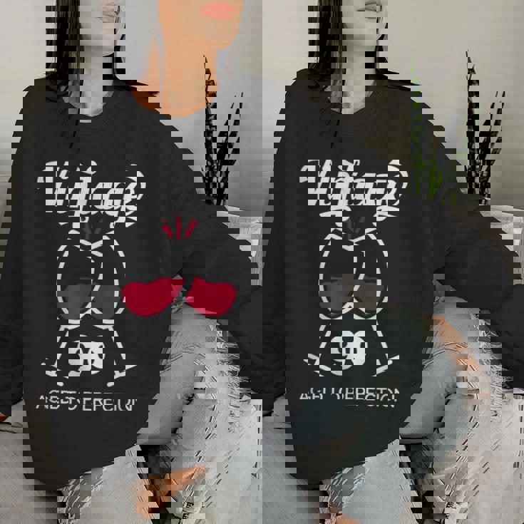 卒寿祝い ワイン好き 酒好き 父 母 男性 女性 90歳お祝いintage Aged To Perfection レディーススウェットシャツ 彼女への贈り物