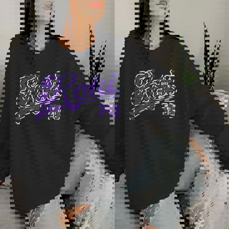 古希祝い 野球 野球好き 野球ユニフォーム風 Koki 文字 父 母 男性 女性 70歳 誕生日 前後プリント レディーススウェットシャツ 彼女への贈り物