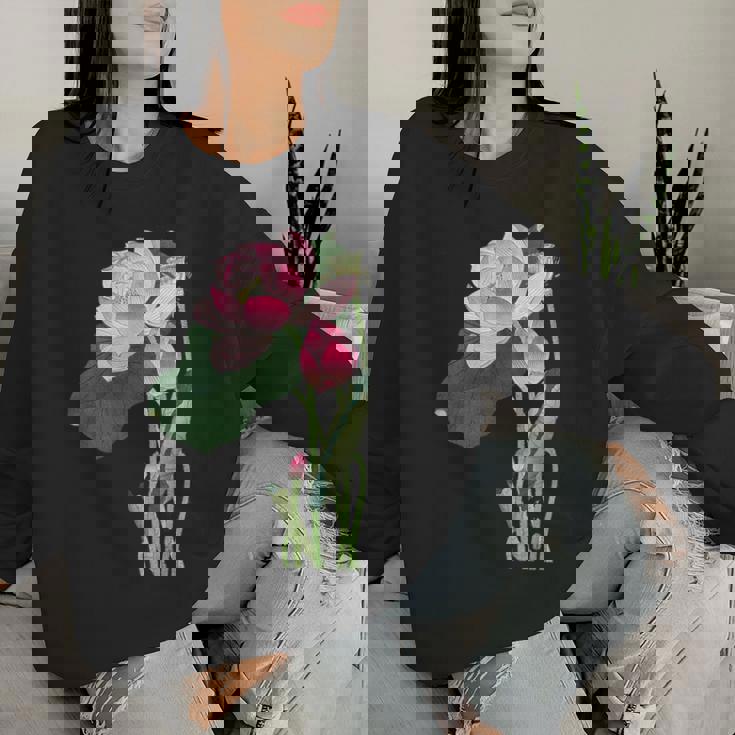 咲く蓮の花 蓮の花 ハス ヴィンテージ 日本美術 小原古邨 新版画 レディーススウェットシャツ 彼女への贈り物