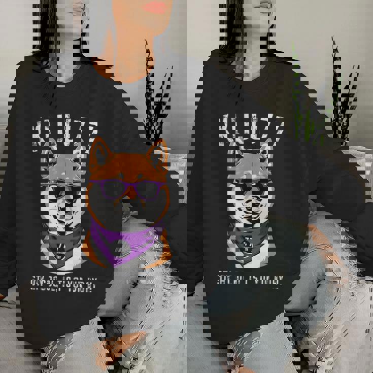 喜寿祝い 犬 柴犬 サングラス 父 男性 女性 母 犬好き 喜寿 お祝い 70歳 おもしろ おもろい レディーススウェットシャツ 彼女への贈り物