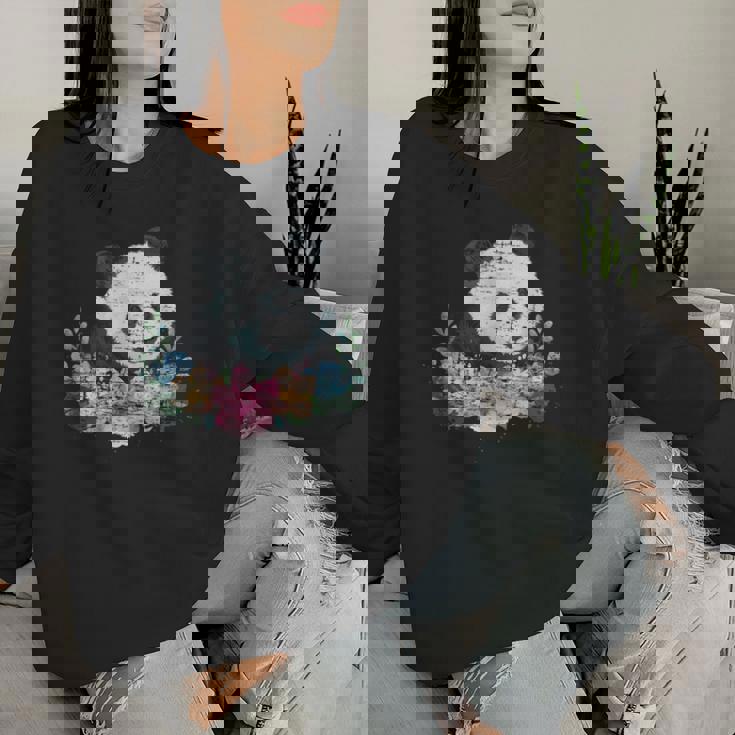 天然花 パンダ アジア動物園 動物 パンダ レディーススウェットシャツ 彼女への贈り物