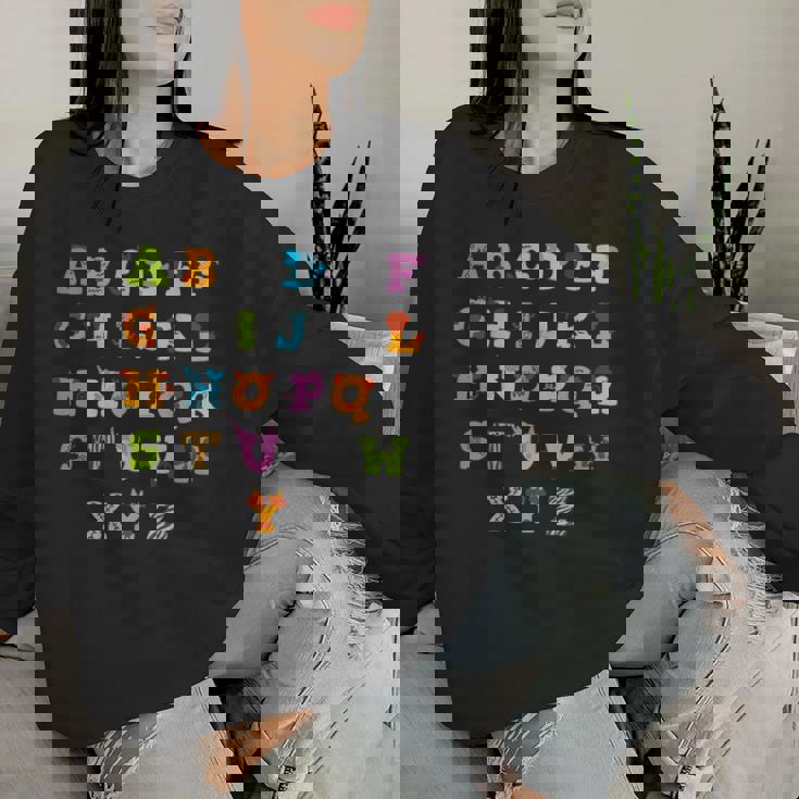 文字 アルファベット 学ぶ Abc 男の子 女の子 Abc 動物 アルファベット レディーススウェットシャツ 彼女への贈り物