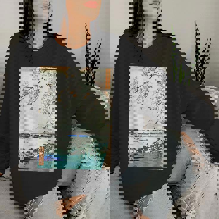 桜の花 ジャパニーズ・ヴィンテージ・アート 歌川 広重 隅田川水神の森真崎 名所江戸百景 レディーススウェットシャツ 彼女への贈り物