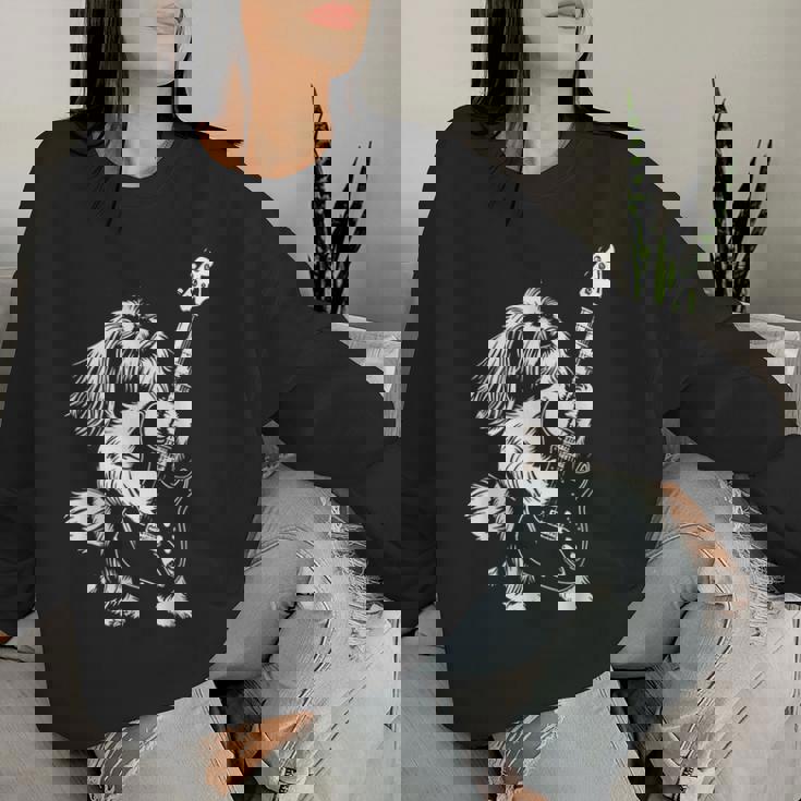 犬 ギタリスト ギター シーズー Dad Mom レディーススウェットシャツ 彼女への贈り物