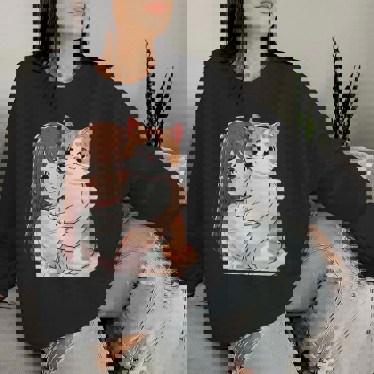 猫と少女 Cat And Girl レディーススウェットシャツ 彼女への贈り物