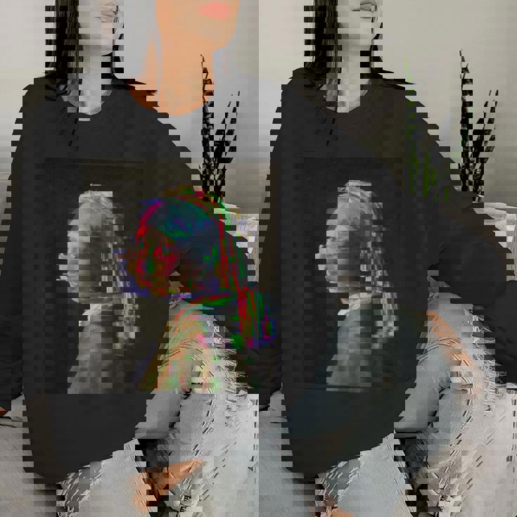 真珠の耳飾りの少女ヨハネスフェルメールグリッチ絵画 Girl With A Pearl Earringermeer レディーススウェットシャツ 彼女への贈り物