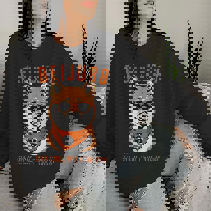 米寿祝い 犬 柴犬 サングラス 父 男性 女性 母 犬好き 米寿 お祝い 88歳 おもしろ おもろい レディーススウェットシャツ 彼女への贈り物