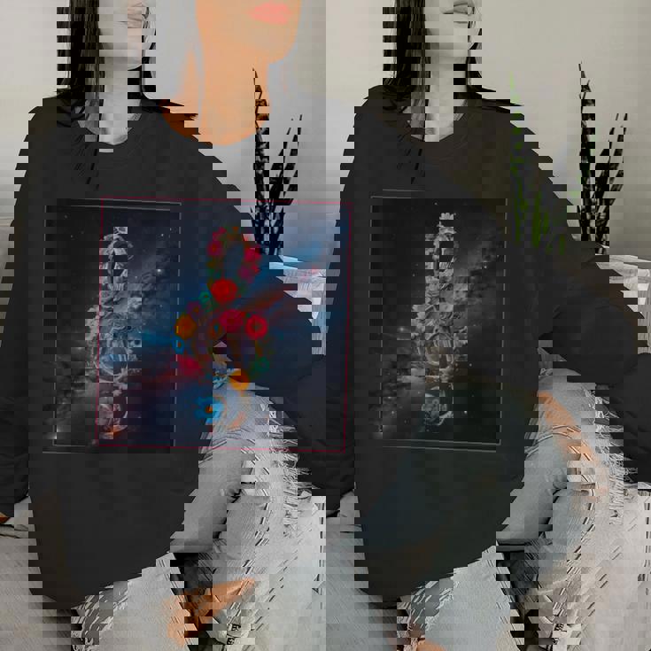 花 高音記号 銀河 宇宙 天の川 レディーススウェットシャツ 彼女への贈り物