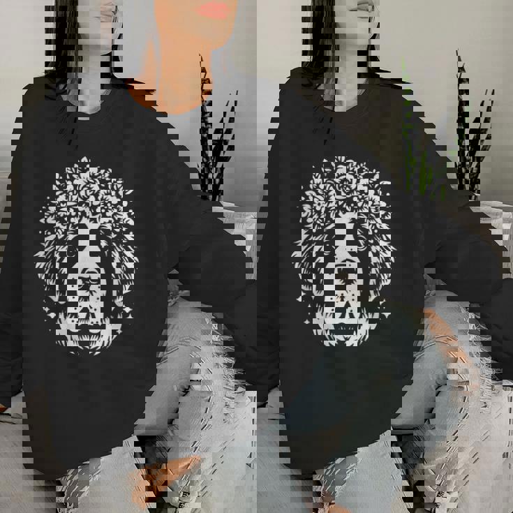 花のセントバーナード犬の花のグラフィック デザイン レディーススウェットシャツ 彼女への贈り物