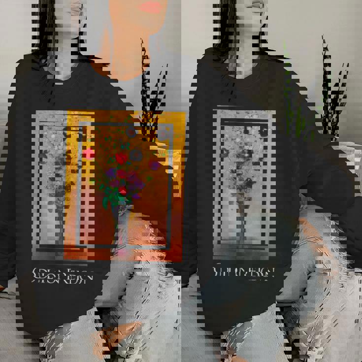 花瓶 オディロン・ルドン 絵画 シンボリズム 花ase Flowers Odilon Redonymbolism レディーススウェットシャツ 彼女への贈り物