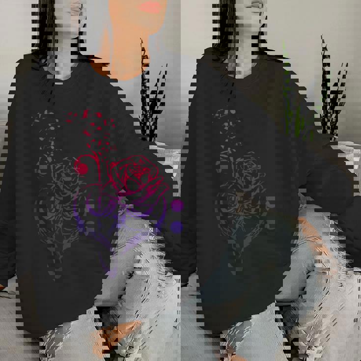 薔薇の花 ピアノ ミュージシャン 音符 ラブミュージ レディーススウェットシャツ 彼女への贈り物