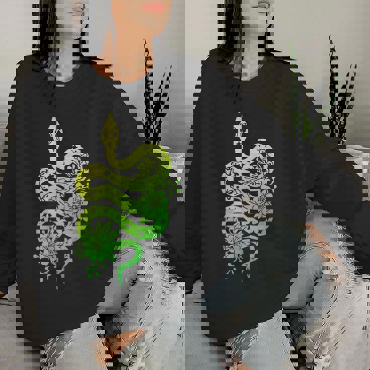 蛇 蛇 花 動物園 日帰り旅行 男性 女性 キッズ レディーススウェットシャツ 彼女への贈り物