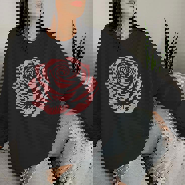 赤 バラ 花 バラの頭 庭 夏 Rose Red Flower Roses レディーススウェットシャツ 彼女への贈り物