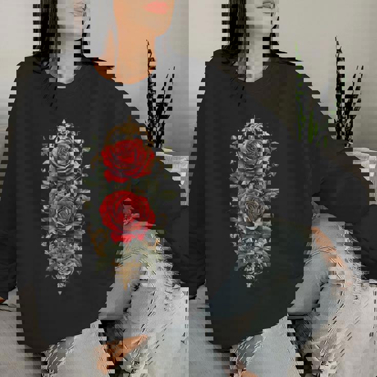 赤いバラ 花 ボタニスト 庭の花 赤いバラ レディーススウェットシャツ 彼女への贈り物