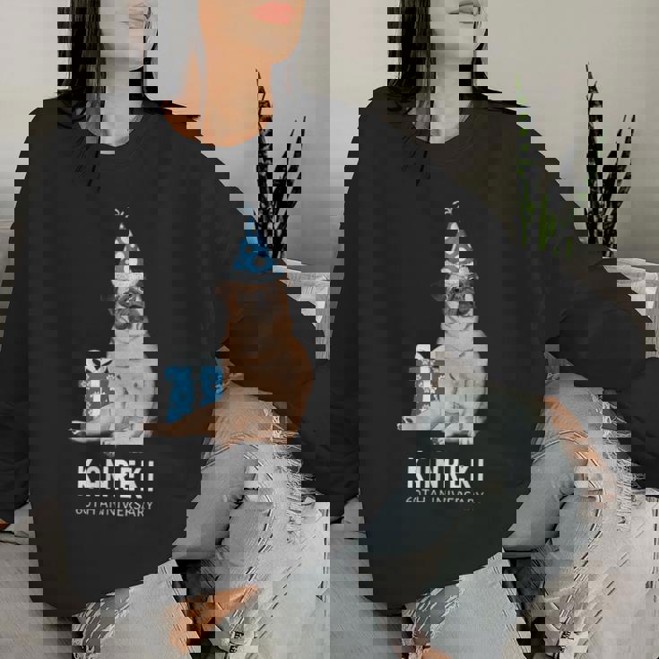 還暦祝い 犬好き 男性 女性 父 母 還暦 お祝い 60歳 かわいい 犬 パグ おしゃれ おもしろ 赤色 レディーススウェットシャツ 彼女への贈り物