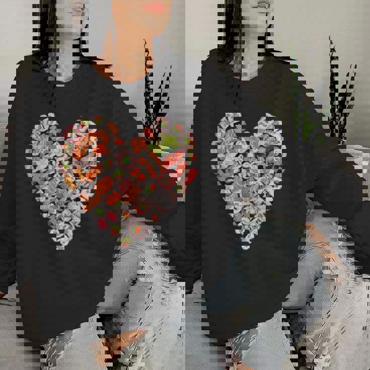 面白い寿司デザイン 子供 男性 女性 I ハート 寿司 食通 レディーススウェットシャツ 彼女への贈り物