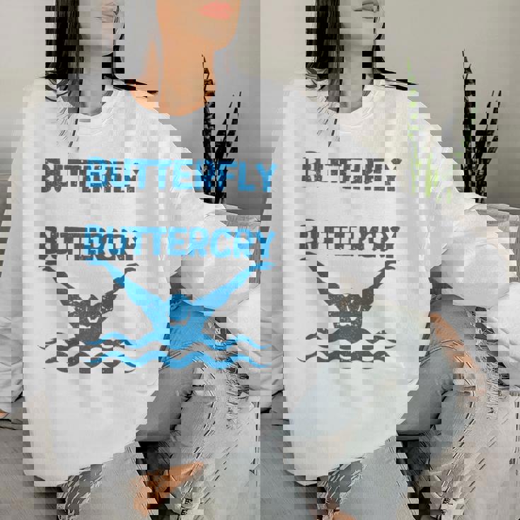 Butterfly Butterwhyバタフライバタフライファニー水泳チーム 長袖tシャツ レディーススウェットシャツ 彼女への贈り物