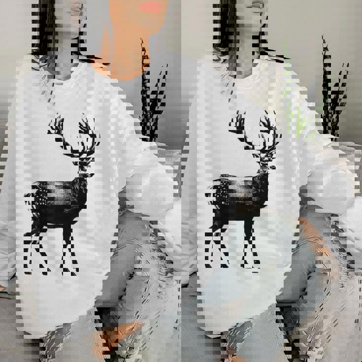 Deer Dad Mom Lover モノクロ 鹿 レディーススウェットシャツ 彼女への贈り物