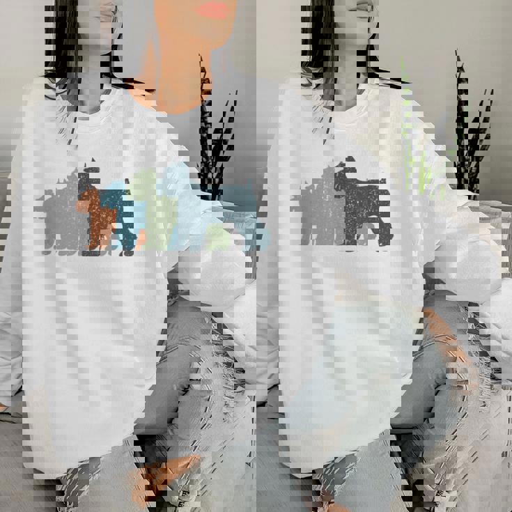 Dog Mom & Dad シルエット ヴィンテージ シュナウザー レディーススウェットシャツ 彼女への贈り物