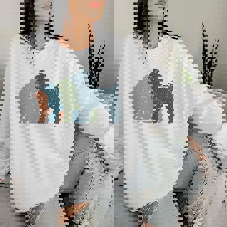 Dog Mom & Dad シルエット ヴィンテージトイプードル レディーススウェットシャツ 彼女への贈り物