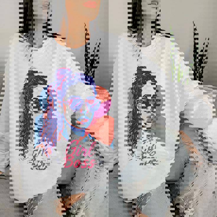 Girl Boss ポップアート セルフエンパワーメント レトロ 1950年代 レディーススウェットシャツ 彼女への贈り物